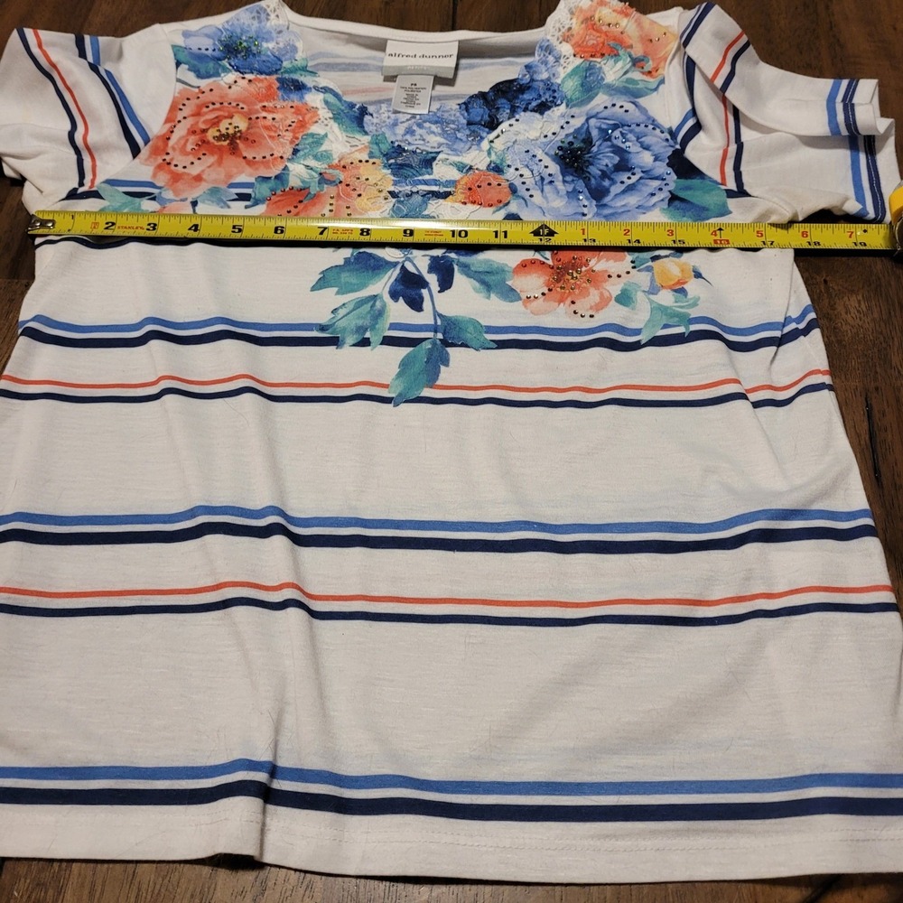 Alfred Dunner Petite Floral Striped Short Sleeve Top Womens P - Picture 6 of 7